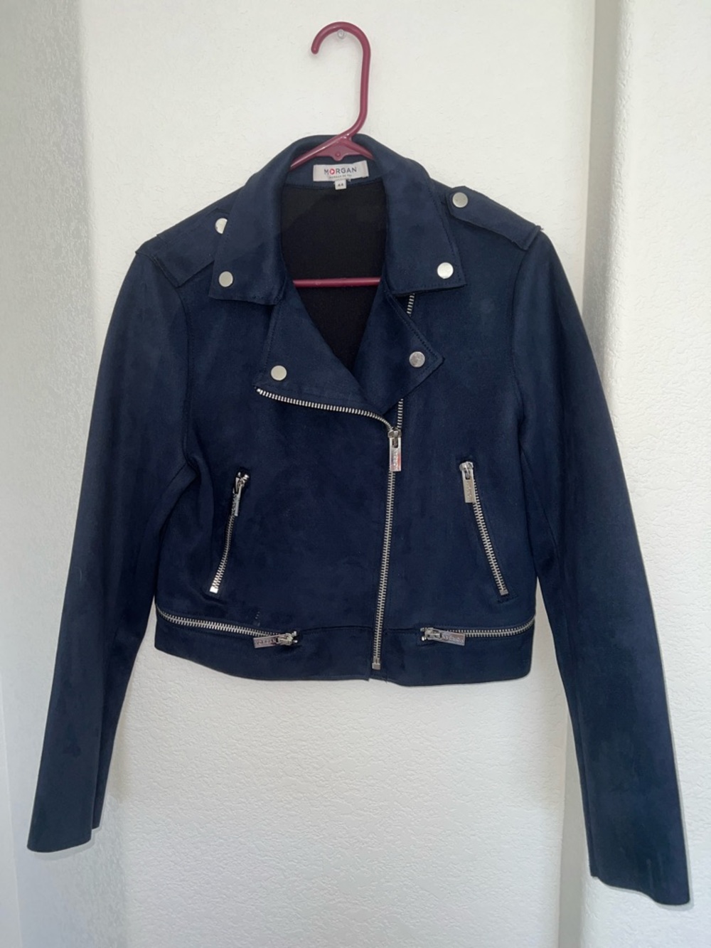 Morgan de Toi Navy Suede Moto Jacket